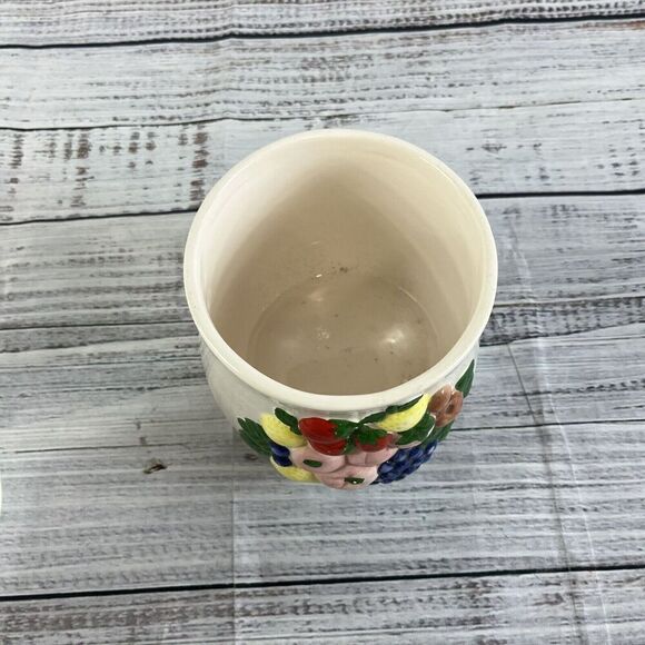 Vintage Cardia Kitchen Canister w/ Lid Fruit Kitchen Grapes Lemons Strawberries - Picture 5 of 11